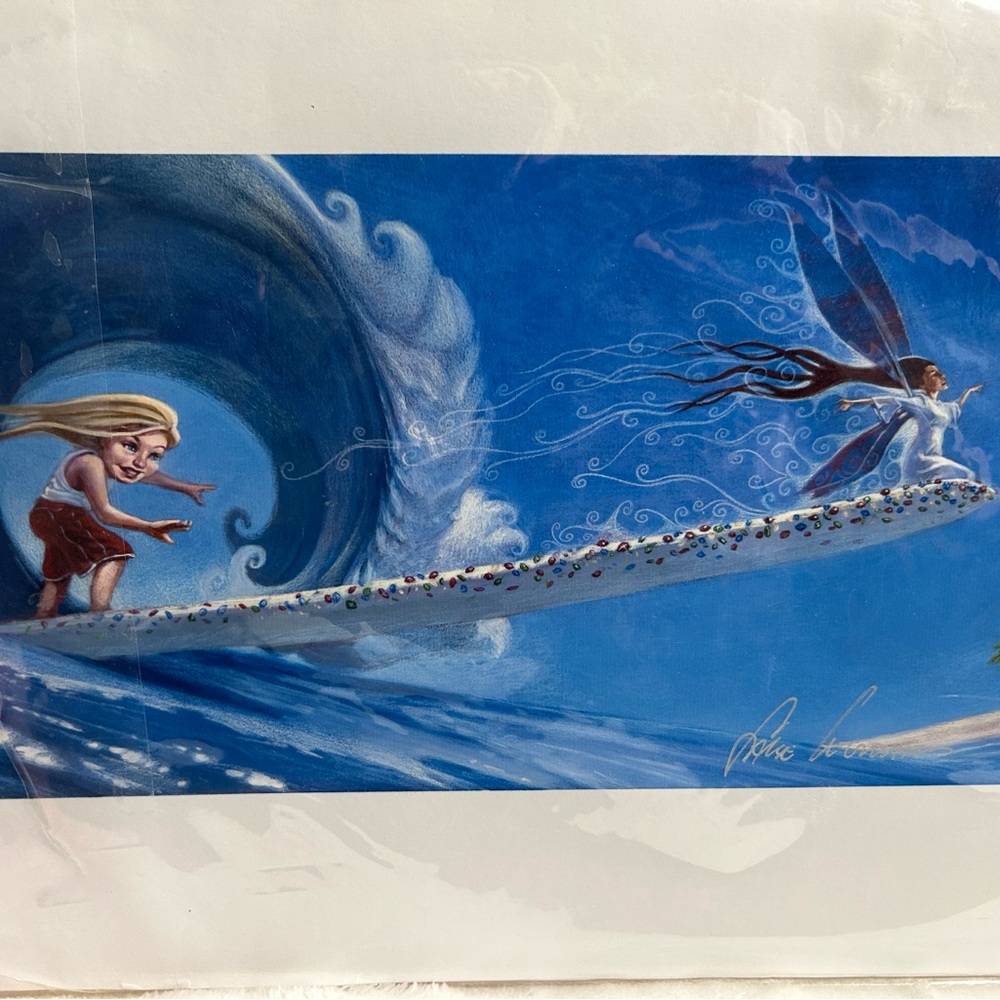 Fantasy Art Print with Blue and White Waves